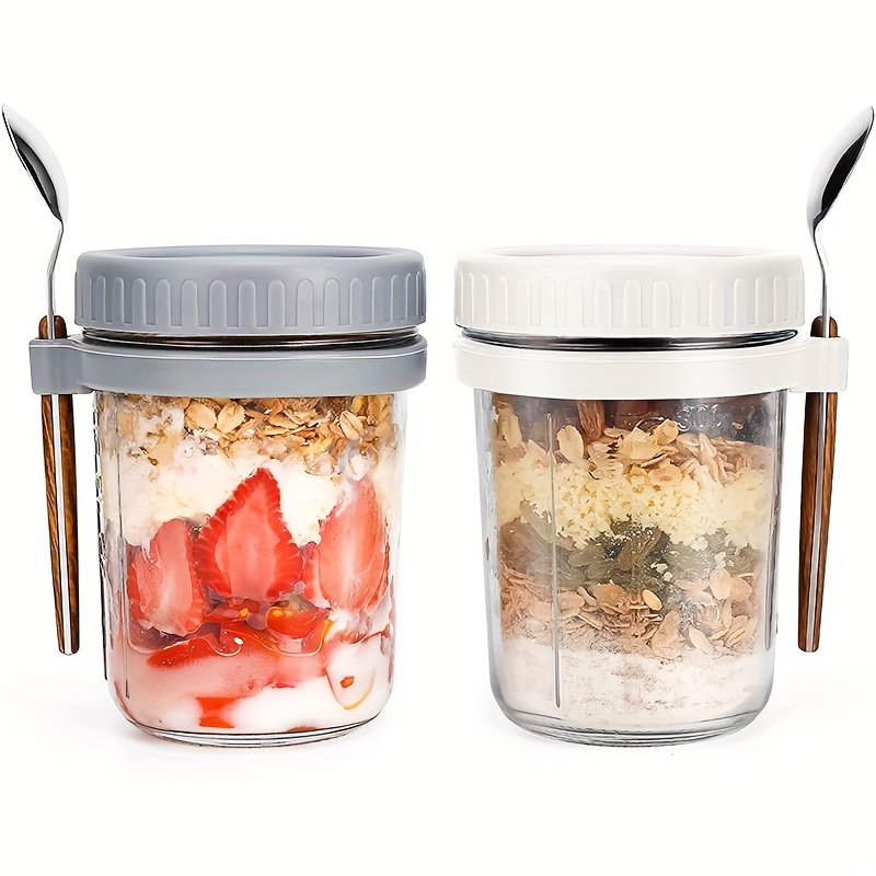 Glass Meal Prep Container - 1pc/2pcs Glass Oatmeal Cup, Overnight Oats