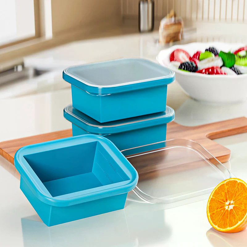 Food Storage Freezer Containers - Silicone Freezing Tray With Plastic Lid