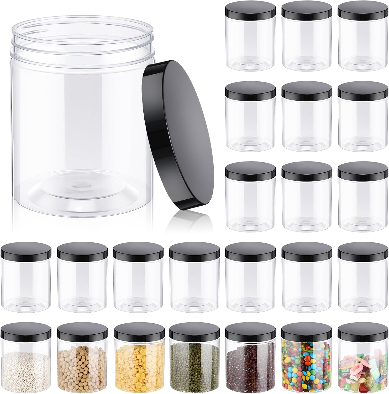 Food Storage Airtight - 24 Pcs 16oz Plastic Jars with