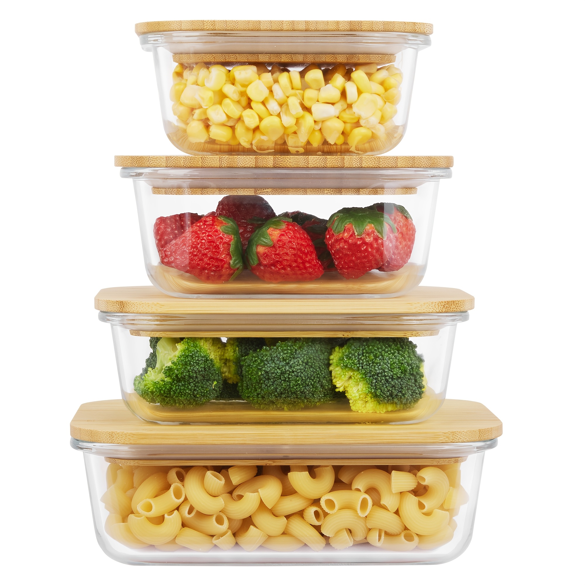 Glass Meal Prep Container - 8pcs(4pcs Containers And 4pcs Lids) Food
