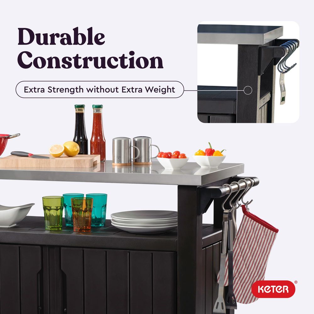 Food Storage With Wheels - Outdoor Rolling Table Cart for Food