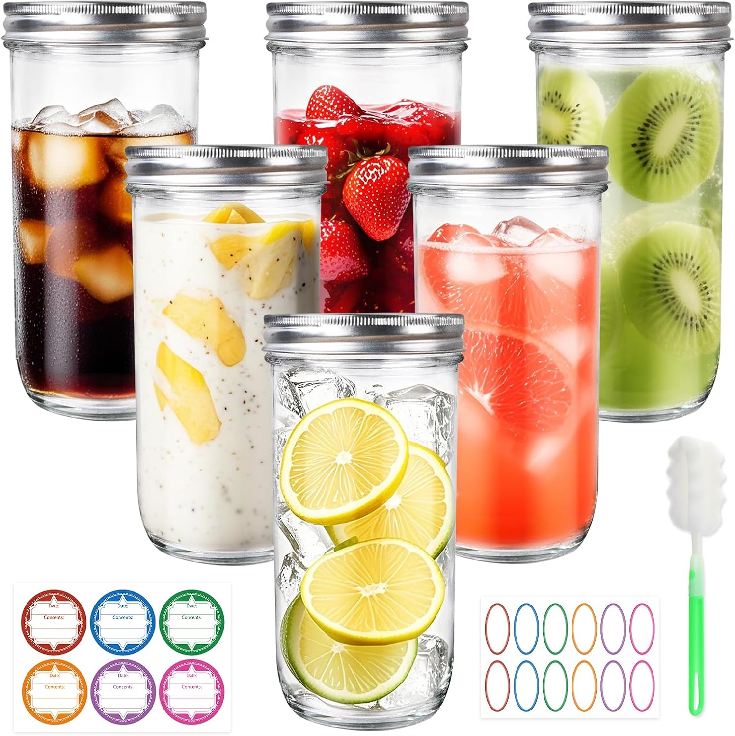 Food Storage Airtight - Jars Wide Mouth 6 Pack, 24oz