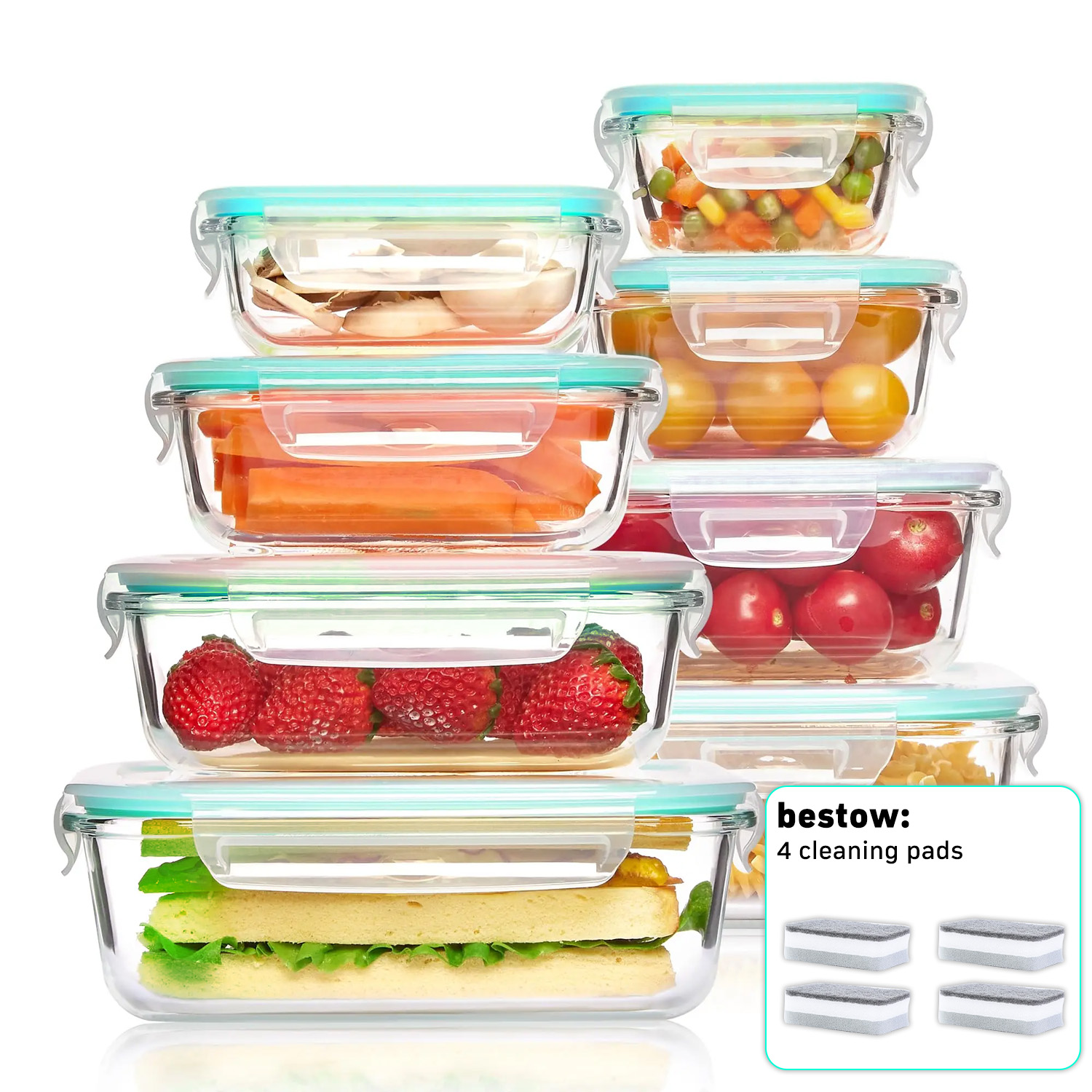 Glass Meal Prep Container - 8-Pack Airtight Glass Food Storage Containers,Borosilicate