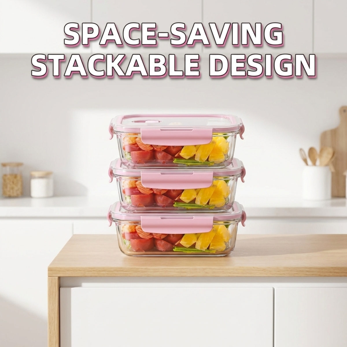 Glass Meal Prep Container - Cute Pink Glass Food Container, Airtight