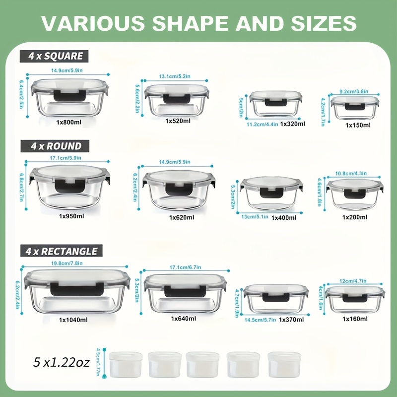 17pcs Glass Food Storage Conta - огляд і ціна Glass Meal Prep Container