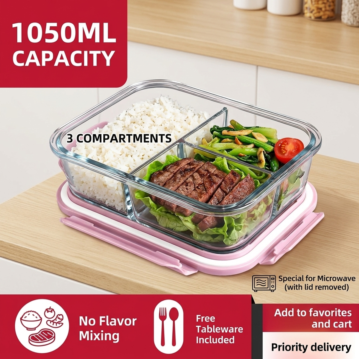 Pink Glass Bento Lunch Box,Com - огляд і ціна Glass Meal Prep Container