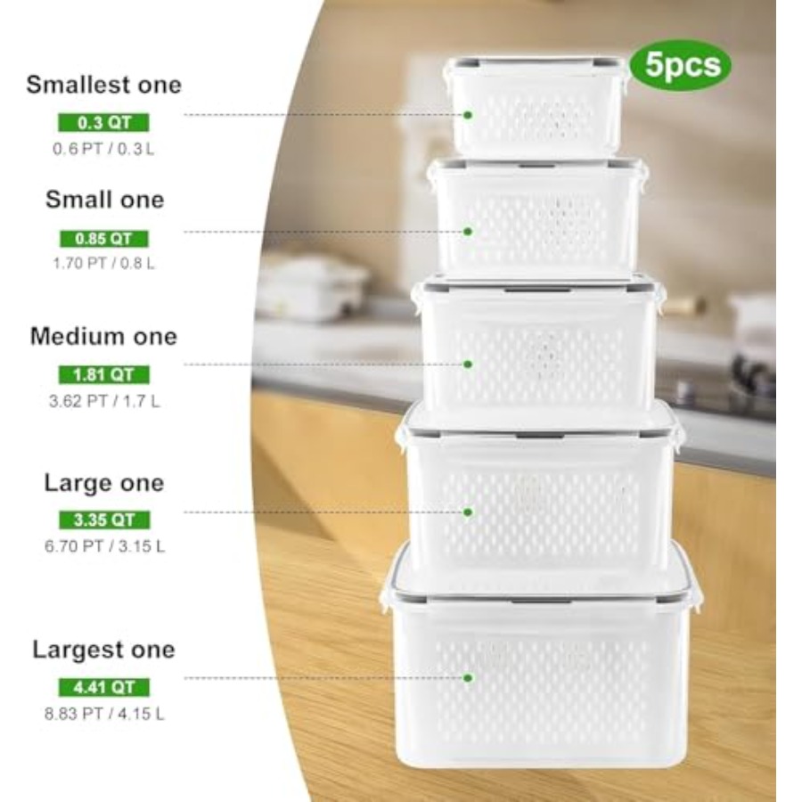 5 PCS Fruit storage Containers - огляд і ціна Food Storage With Colander