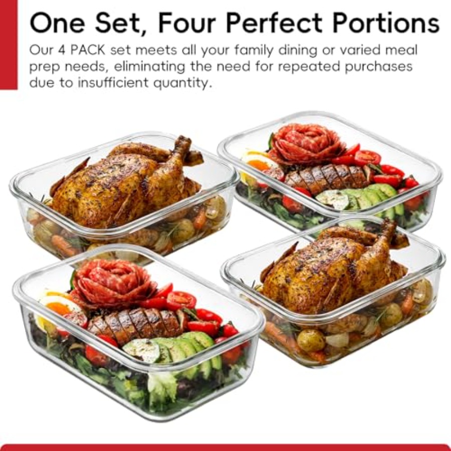 4 Pack 8 Cups/ 63oz Large Glas - огляд і ціна Glass Meal Prep Container