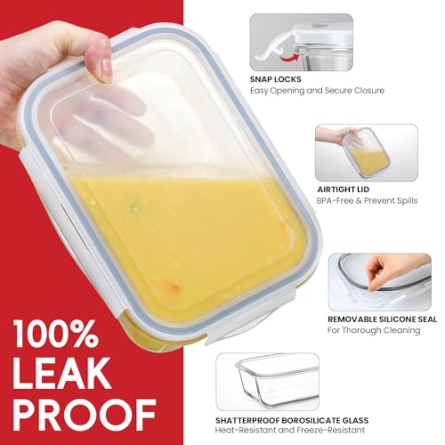 4 Pack 8 Cups/ 63oz Large Glas - огляд і ціна Glass Meal Prep Container