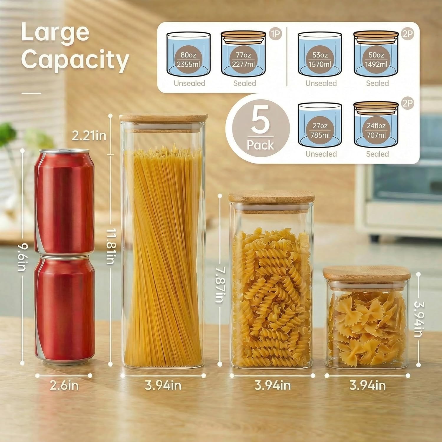 Square Glass Jars with Bamboo  - огляд і ціна Food Storage Airtight