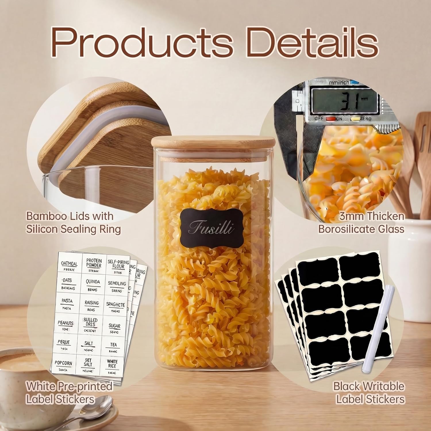 Square Glass Jars with Bamboo  - огляд і ціна Food Storage Airtight