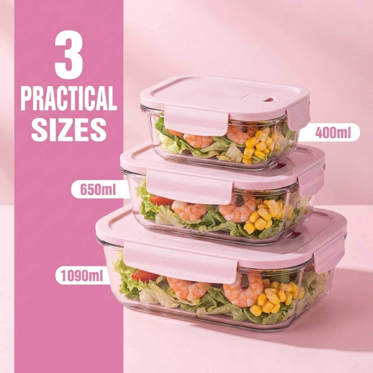 Hot Sale Pink Glass Bow–Secure - огляд і ціна Glass Meal Prep Container