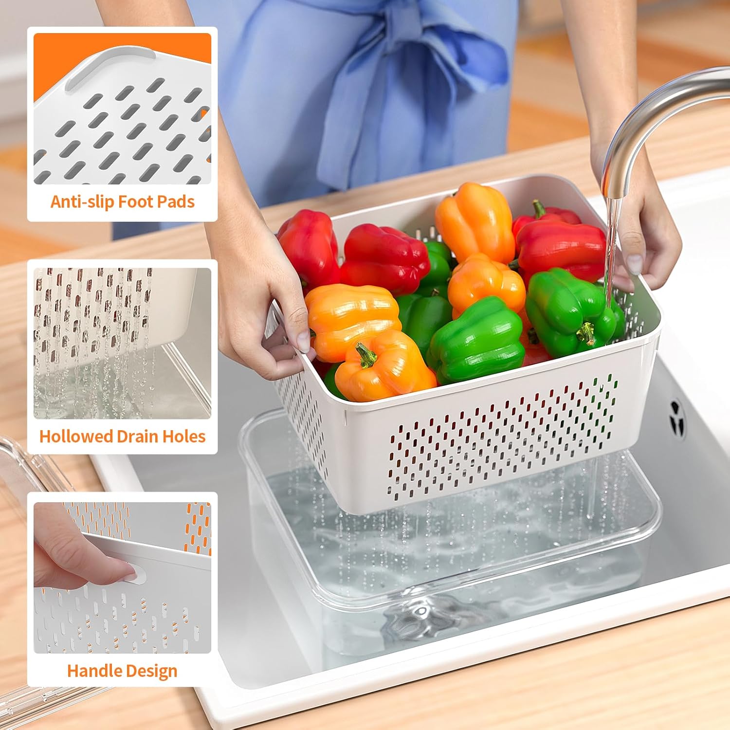 5 PCS Large Fruit Storage Cont - огляд і ціна Food Storage With Colander