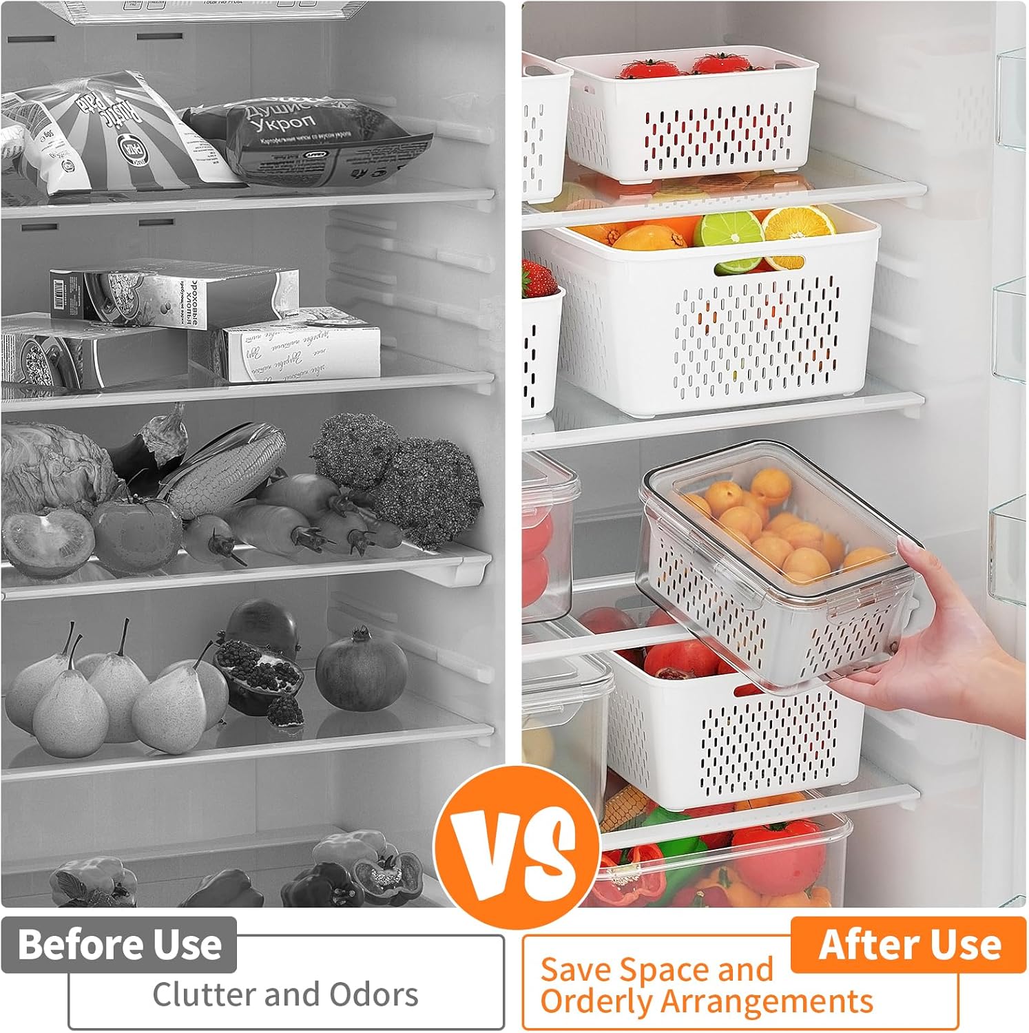 5 PCS Large Fruit Storage Cont - огляд і ціна Food Storage With Colander