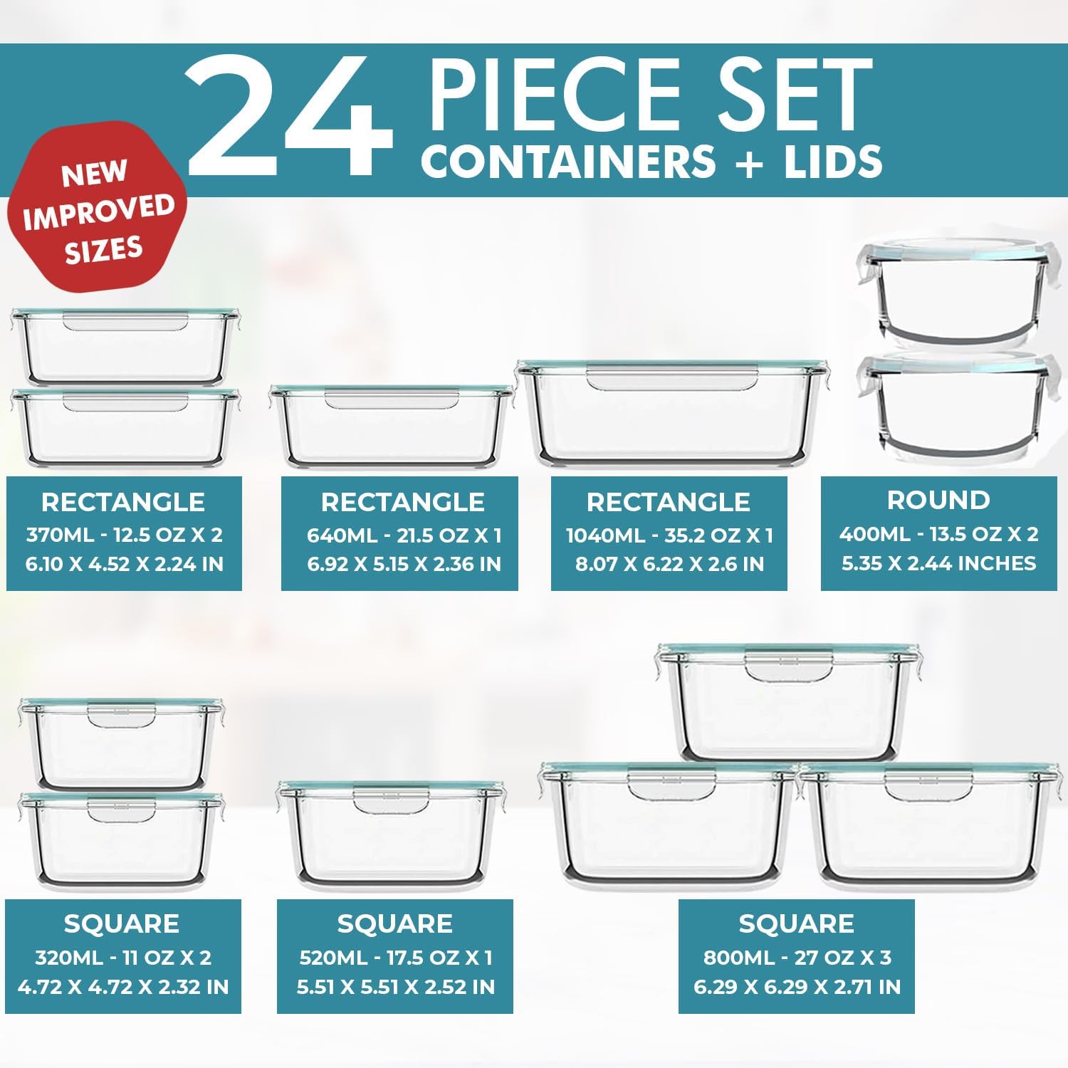 24 Pc Airtight Glass Food Stor - огляд і ціна Glass Meal Prep Container