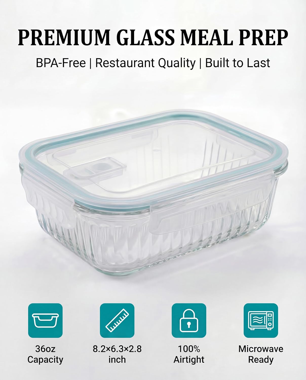 5-Packs, 36 Oz Glass Meal Prep - огляд і ціна Glass Meal Prep Container